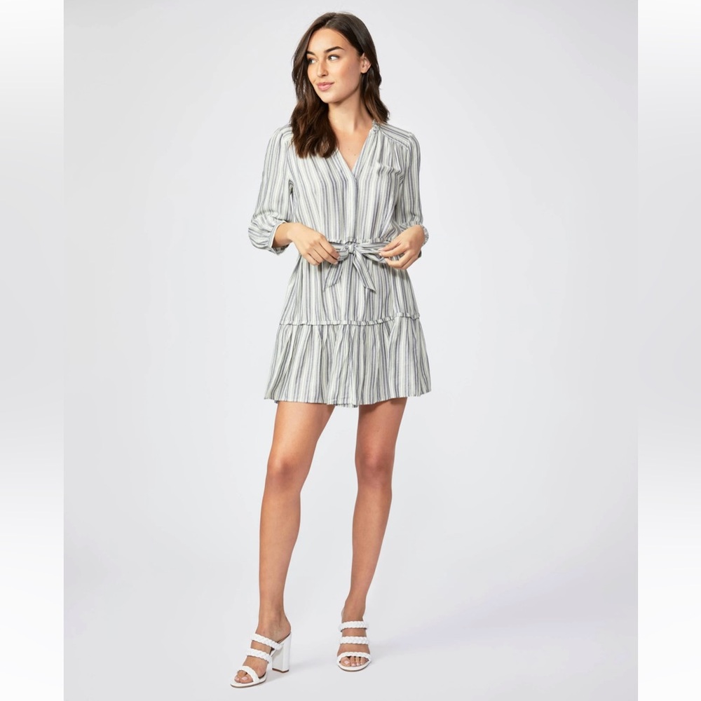 Paige Kylenn Striped Ruffle Belted Flare Mini Dress Navy & Cream Size XL